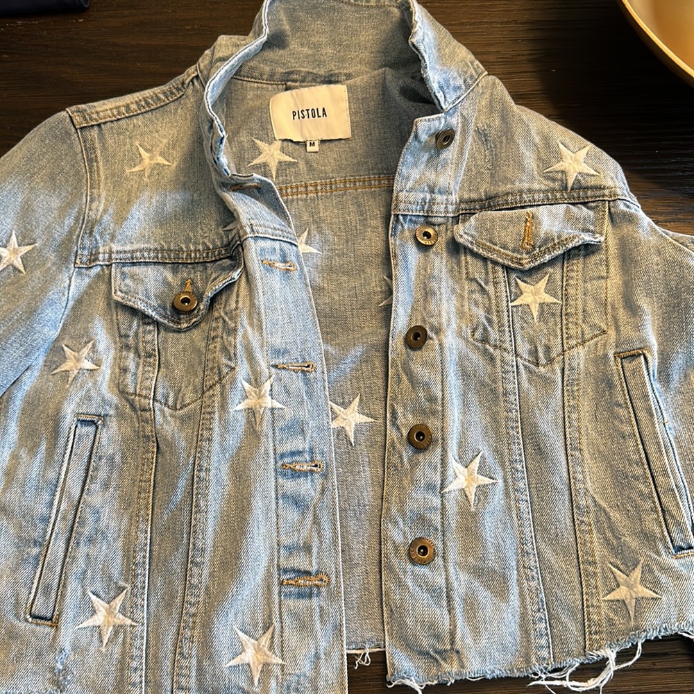 pistola Light Blue Denim Star Embroidered Jean Jacket